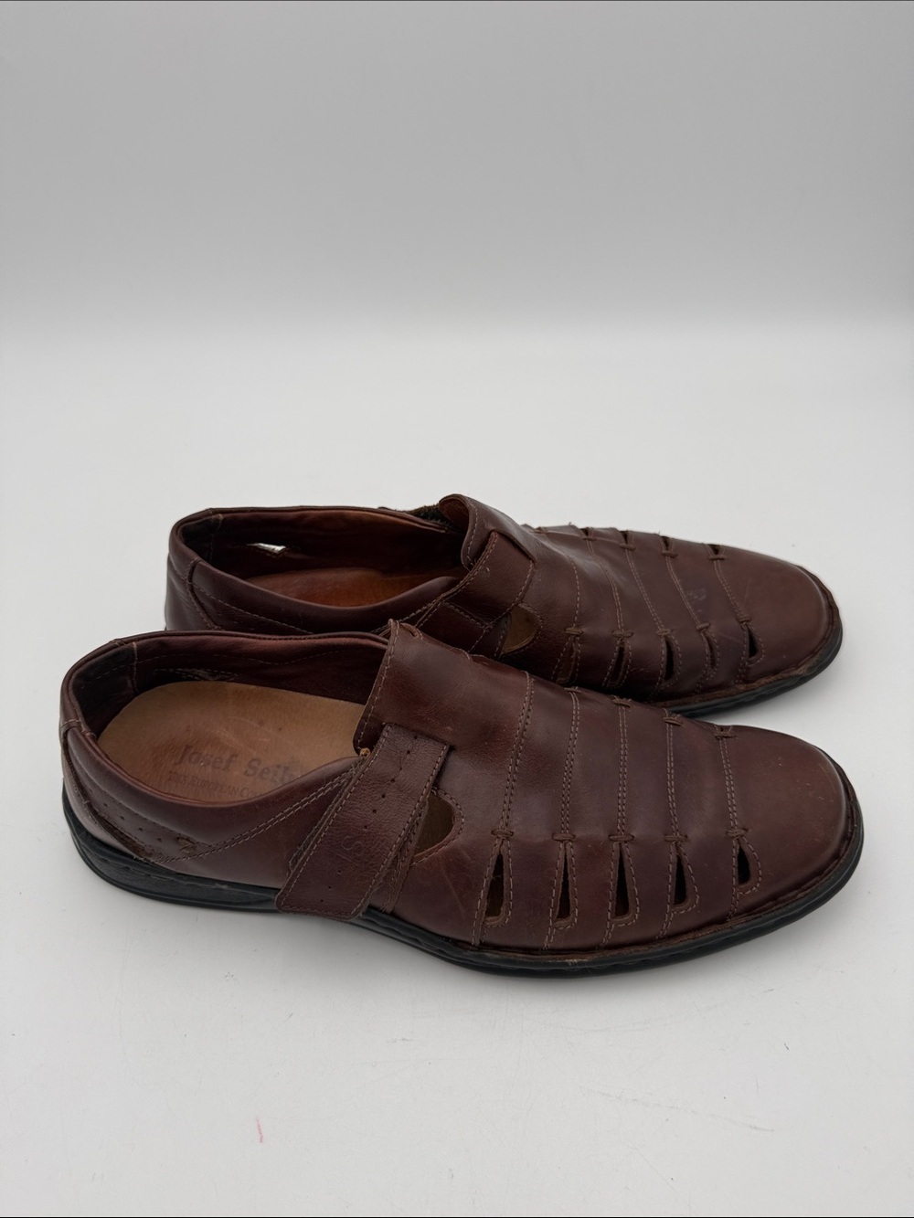 Josef Seibel Men  Dark Brown Leather Slip-On Fisherman 44 Loafers vintage retro - Picture 3 of 10